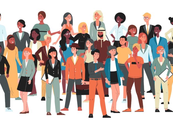 Illustrated crowd of diverse professionals